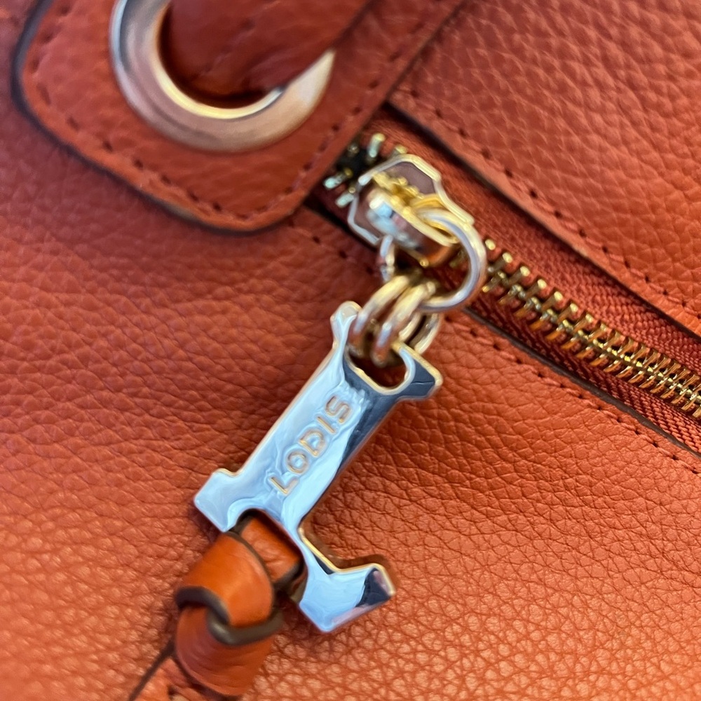 New Lodis Texas leather Amanda 100% leather oversized work tote purse. Orange - Picture 5 of 16